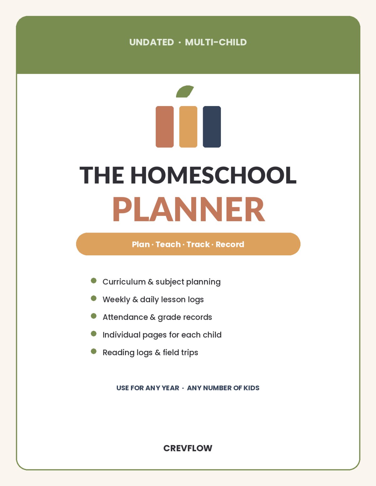 homeschool planner printable – undated curriculum planner, lesson tracker & record keeper
