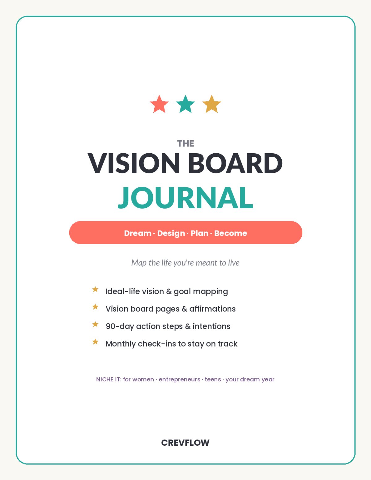 vision board journal printable 2026 – goal setting planner, manifestation workbook & dream life organizer