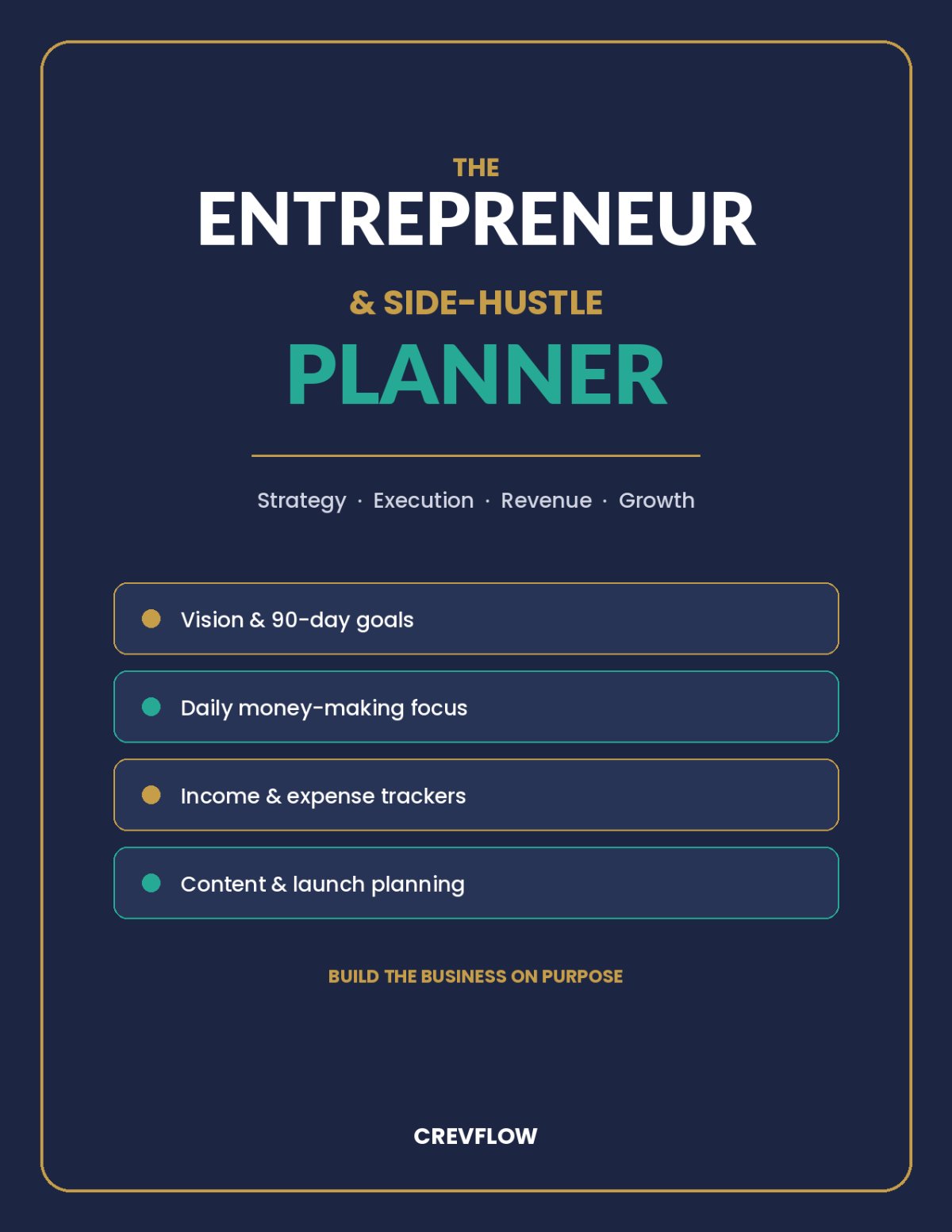 business planner printable – entrepreneur planner, revenue tracker & side hustle success system