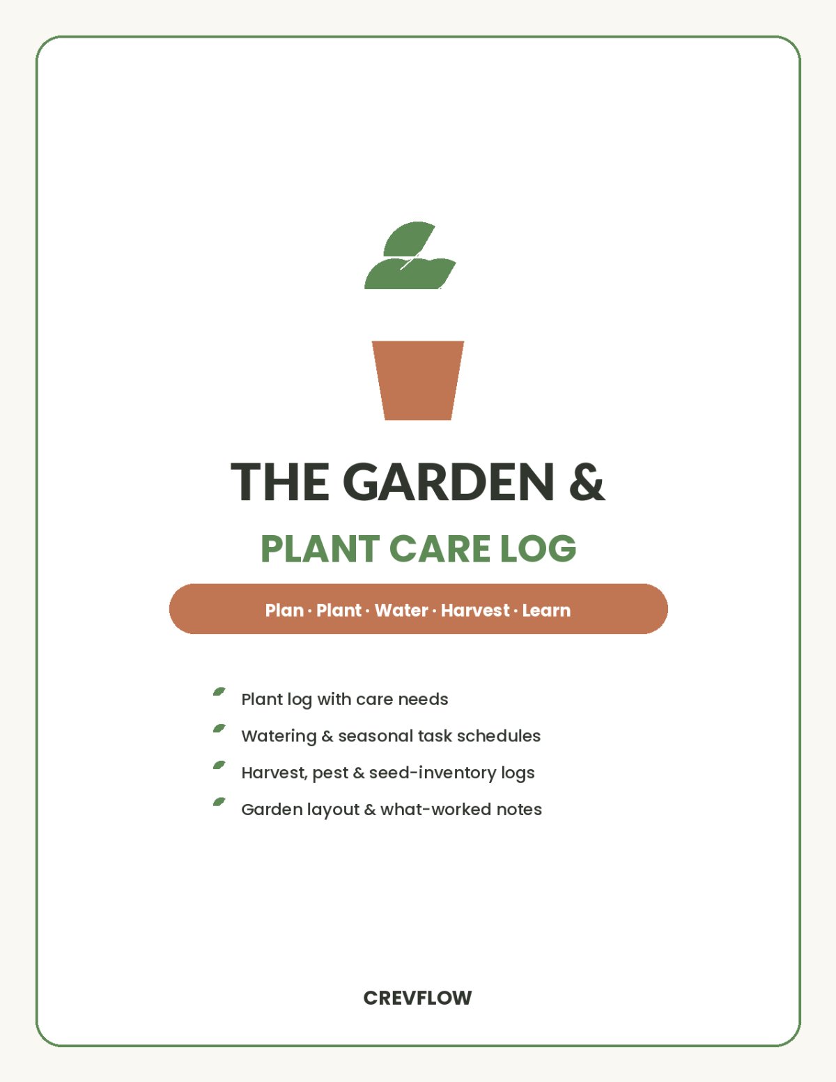 garden log book printable – plant care journal, vegetable garden planner & harvest tracker